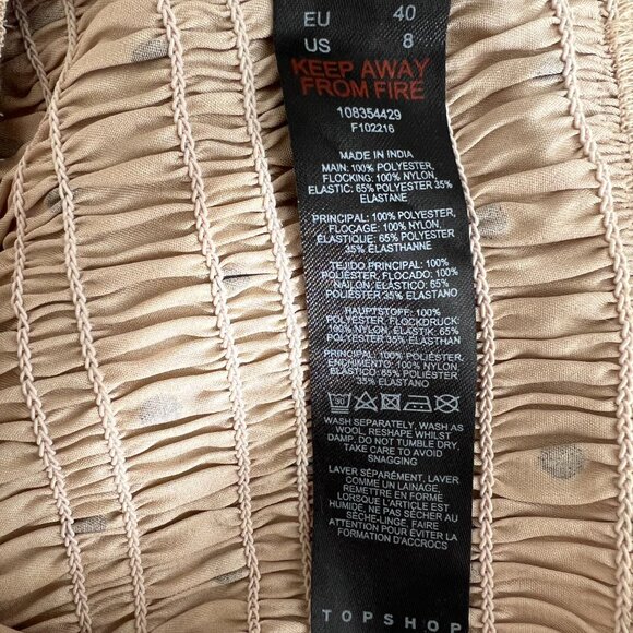 ASOS Smoked Black Velvet Spots on Taupe Long Sleeves Sz 8 Topshop - Picture 5 of 7